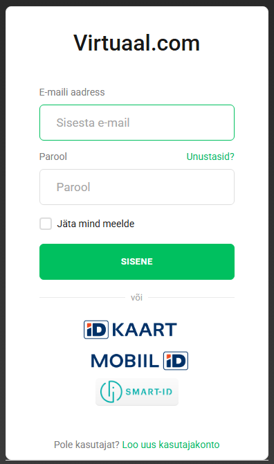Iseteeninduse sisselogimise vaade