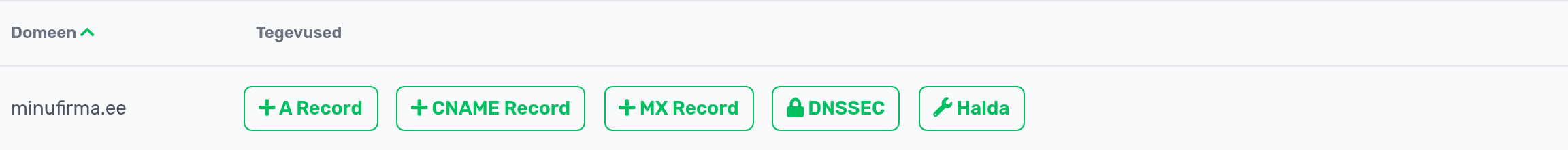 Domeenide loend DNS-tsooni redaktoris, real nupp Halda