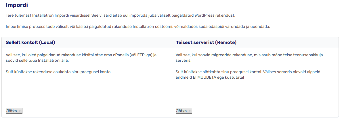 Installatron WordPress Import