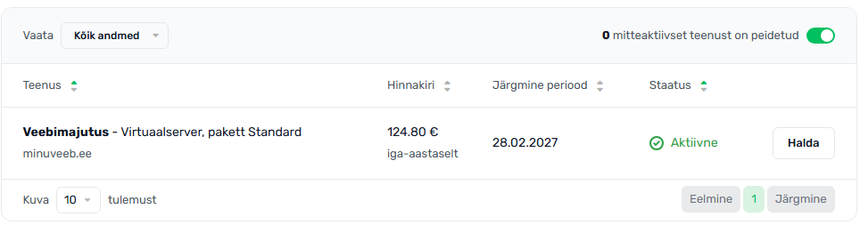 cPaneli parooli muutmise vaade iseteeninduses