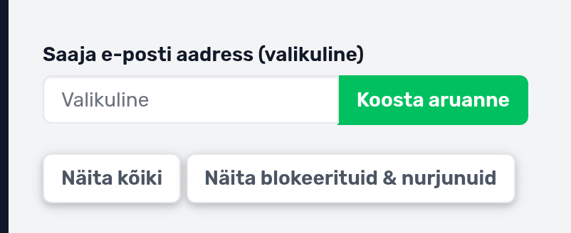 cPaneli E-posti logi vaade: väli Saaja e-posti aadress ja nupp Koosta aruanne