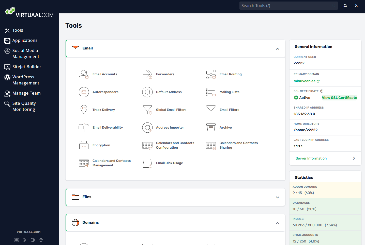 cPanel kuvatõmmis