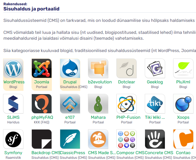 Installatron eelinstalleeritud rakenduste valik