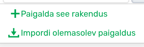 Installatroni WordPressi vaade: nupud „+Paigalda see rakendus“ ja „Impordi olemasolev paigaldus“.